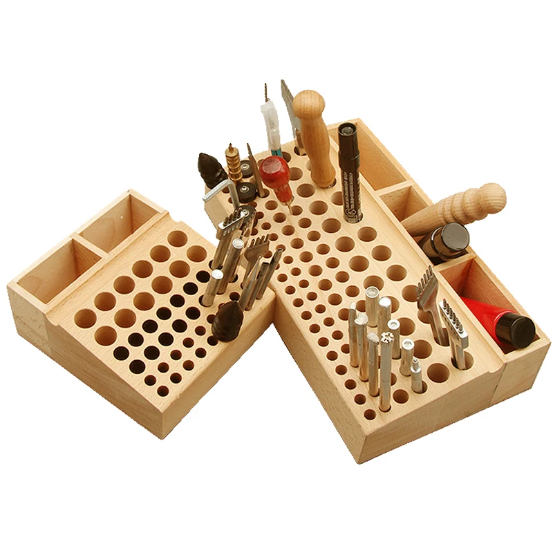 

98 / 46 Holes Beech Leather Craft Tools Holder Rack Stand Leather Craft Tool Rack Stamp Punch Tool Storage Box Holder Organizer