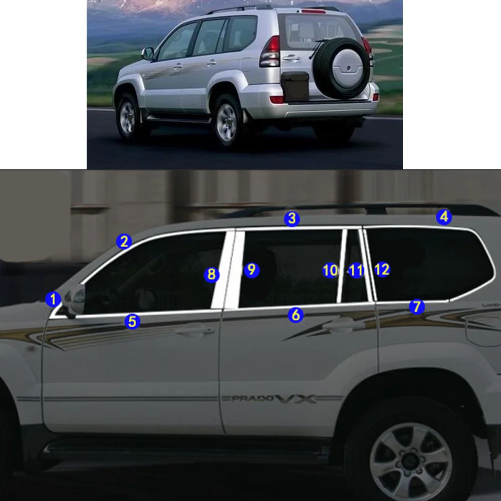 

Car Sticker Garnish Pillar Window Middle Strip Trim Frame For Toyota Land Cruiser Prado/FJ120 2003 2004 2005 2006 2007 2008 2009