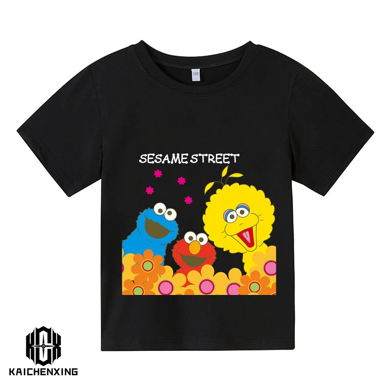 

Hot selling Sesame Street Kids Cute fashion casual T-shirt Classic kids boys girls street fashion crewneck T-shirt casual T-shir