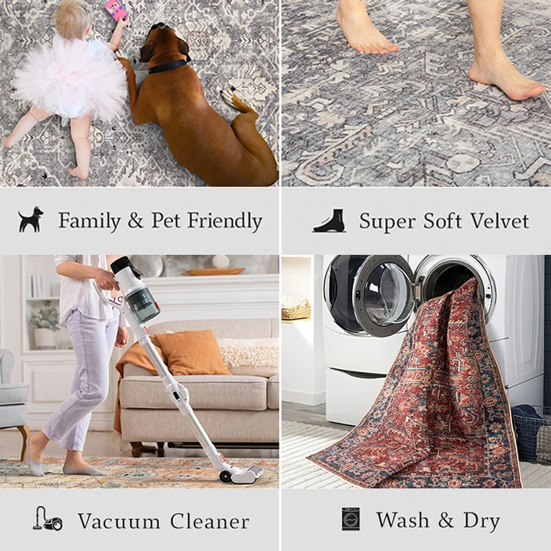 Green Living Room Carpet Large Area Retro Floral Print Bedroom Rugs Machine Washable Non-slip Sofa Coffee Table Mats Alfombra 러그