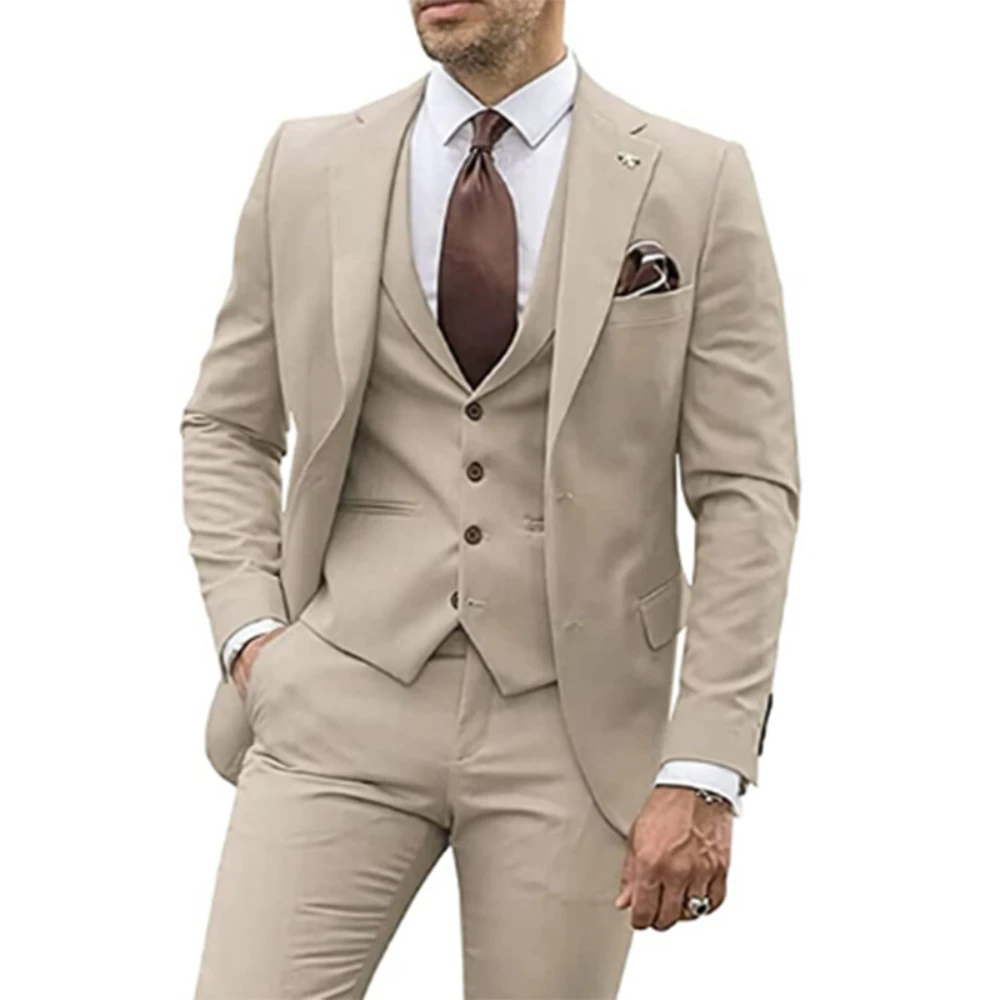 

Beige Suits for Men 2023 Slim Fit Groom Tuxedo Wedding Set Best Man Groomsmen Formal Party Clothing 3 Pieces Jacket Vest Pant