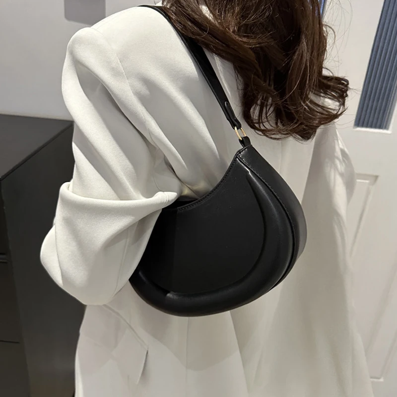 Underarm Bag New Tide Solid Color Casual Texture Fashion One Shoulder French Niche Crescent Shape
