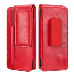 Premium PU Leather Foldable Phone Waist Bag with Pen Holder (Red)