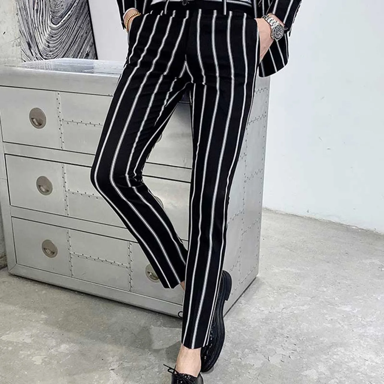 2 Piece Suit Slim Fit Mens Set Double-breasted Wedding Groomman Pinstripe Notched Lapel Mens suit