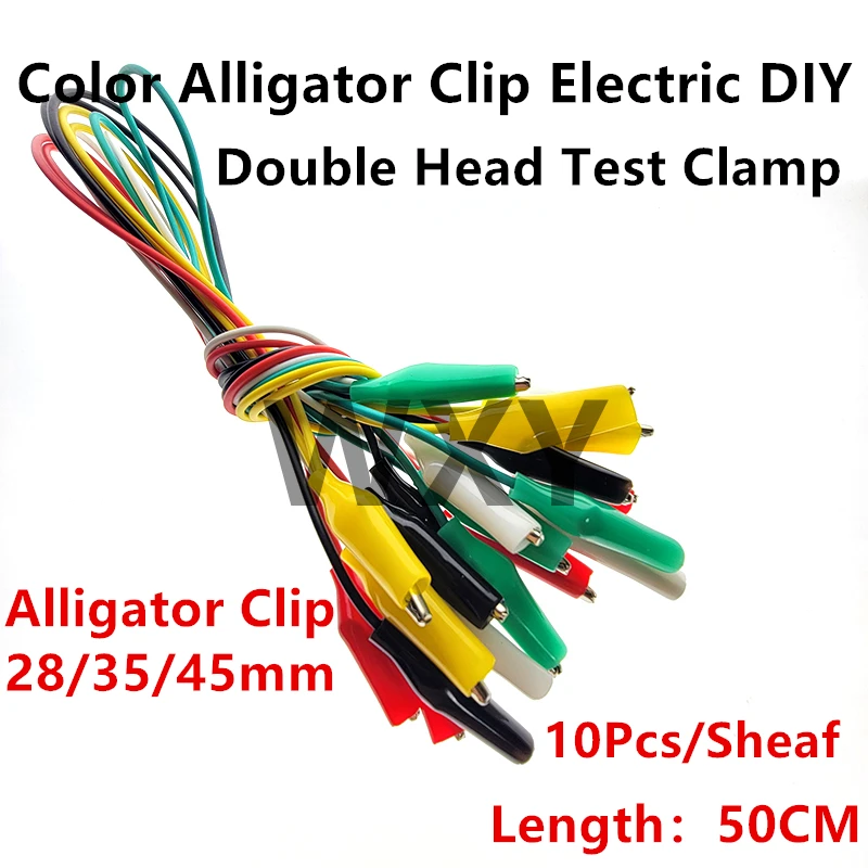 10pcs Color Alligator Clip Electric DIY Small Battery Power Cord Sheath Electric Clamp Double Head Test Clamp.28mm3 5mm45mm 50cm