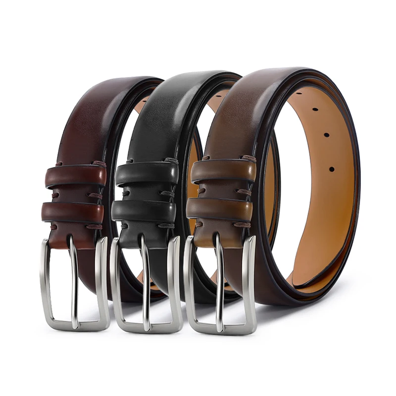 

Genuine Leather For Men's High Quality Buckle Jeans Cowskin Casual Belts Cowboy Waistband Male Designer