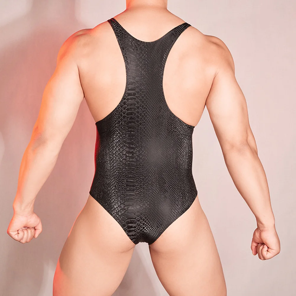 Men Sexy Bodysuit High Slit Thong Leotards Tank Tops Gym Singlet Y-Back Muscle Vest Underwear Erotic Lingerie Seductive Leotard