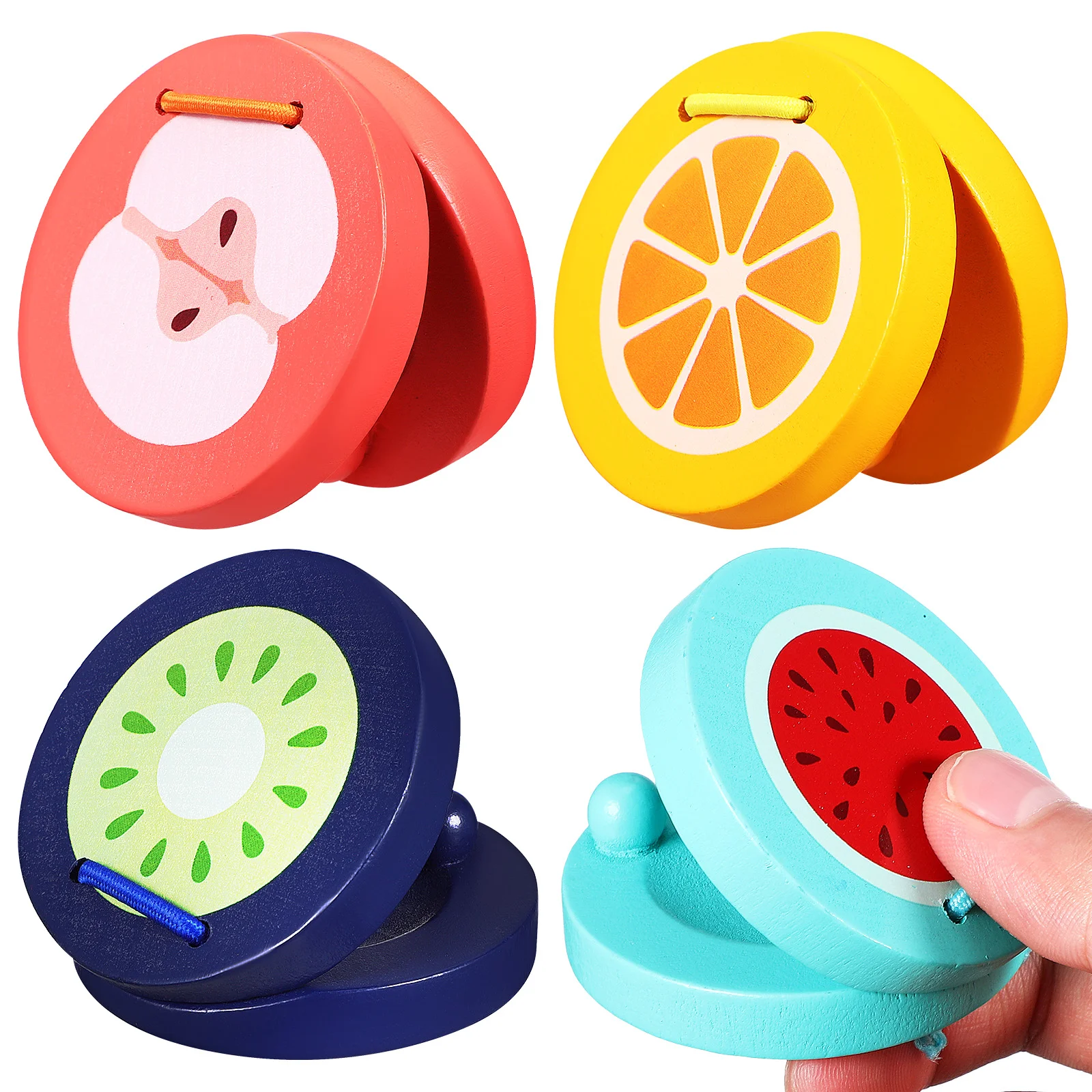 

Finger Castanets Wooden Clackers Cartoon Fruit Early Education Percussion Favors