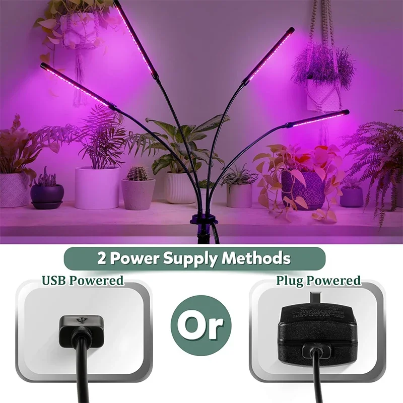 LED USB Full Spectrum Plant Grow Light with Timer - Dimmable Clip Lamp for Indoor Greenhouse Vegetables and Flowers
