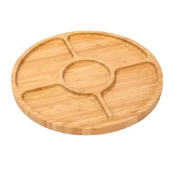 Vassoio da frutta in bambù Piatto da frutta rotondo a cinque scomparti per snack Frutta Noci Piatto di legno con divisori 1