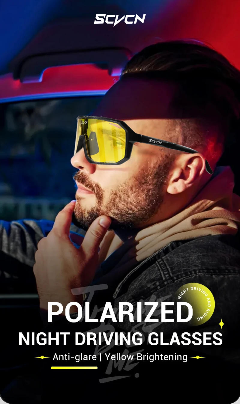 SCVCN Gelb Polarisierte Nachtsichtbrille Radfahren Sonnenbrille Männer Fahrrad MTB Fahren Gläser Frauen Outdoor Sport UV400 Gläser – Detail 1
