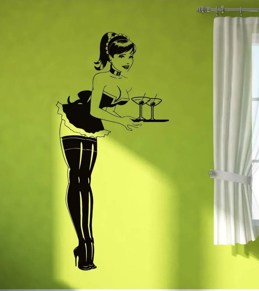 Cafe Bar Wall Stickers Pin Up Vinyl Decal Hot Sexy Girl In Stocking Pattern Bedroom Wall Decoration