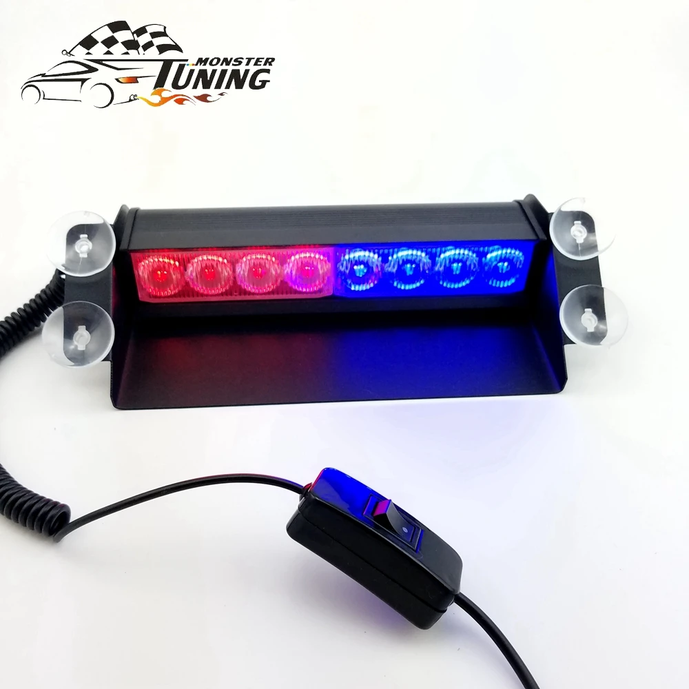 8 LED Red/Blue Car Lamps Police Strobe Flash Light Dash Emergency