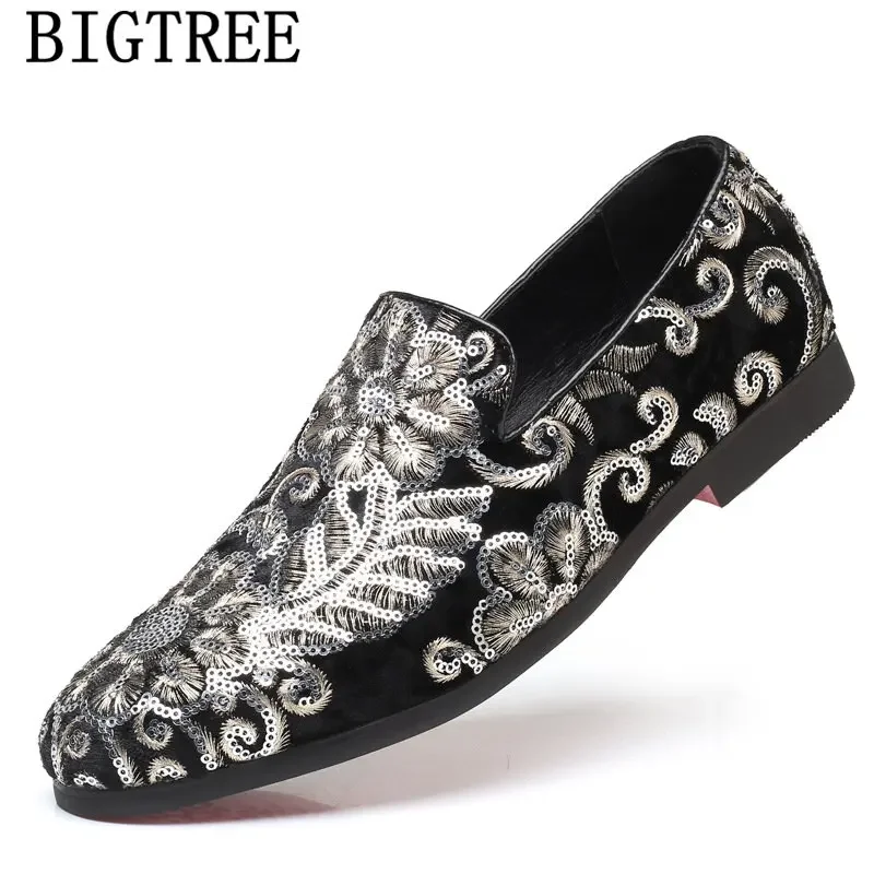 Formal Shoes Men Dress Loafers Glitter Coiffeur Italian Shoes Men Wedding Elegant Erkek Ayakkabi Buty