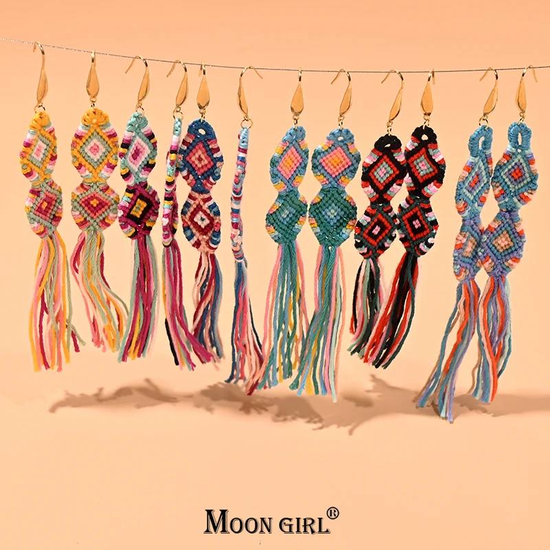 Bohemian Tassel Weave Stainless Steel Hoop Earring Fashion Handmade ...