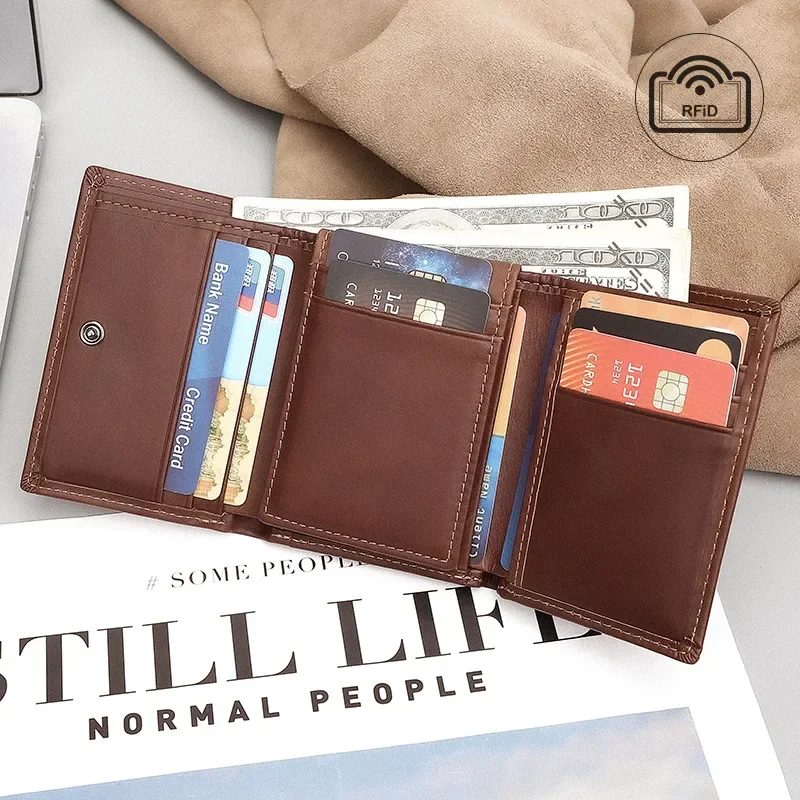 Vintage Leather Wallet for Men with RFID Blocking and Multiple Card Slots Short Fold Wallet with Coin Pocket