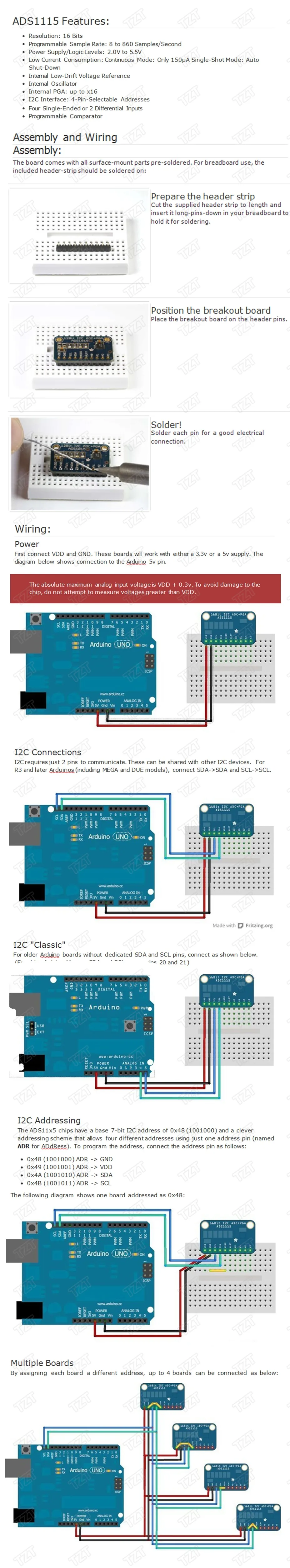 GREATZT ADS1115 16-Bit I2C Modul Präzisions-ADC 4-Kanal Entwicklungsboard Pro Gain Verstärker 2,0V bis 5,5V für Arduino RP – Detail 2