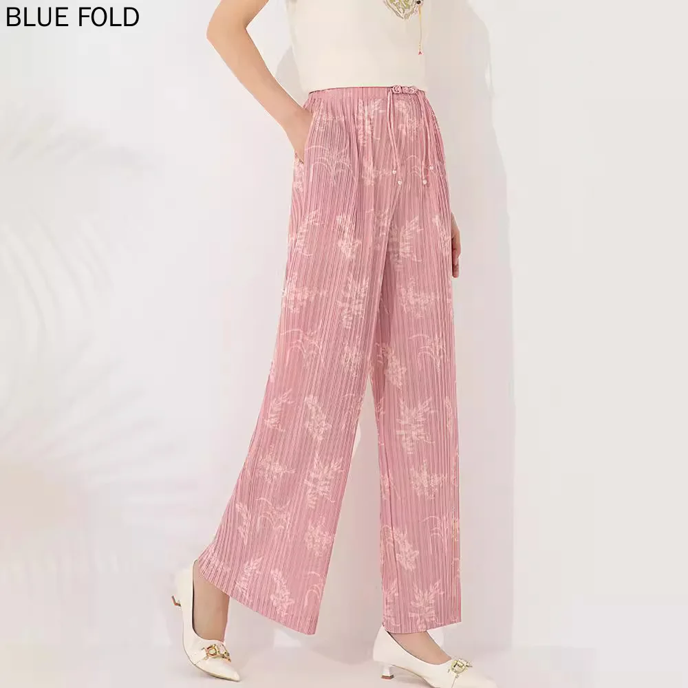 

MIYAKE Pleated Wide-leg Pants Summer Women's New Chinese-style Printed High-waisted Slimming Drapey Stretchy Versatile Straight