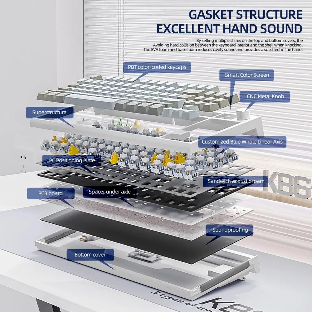 K86 drahtlose Hot-Swap-fähige mechanische Tastatur Bluetooth/2,4g mit Bildschirm und Lautstärke-Drehtaste für Spiele und Arbeit