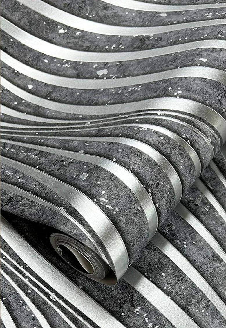 3D Bronzing Modern Wavy Stripes Wallpaper, Rolo
