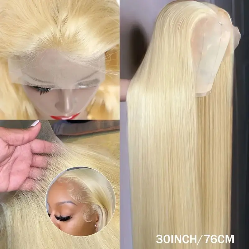 Rosabeauty 40Inches 13x6 Blonde 613 HD Glueless 13X4 Frontal Wig Preplucked 250% Straight Lace Front Human Hair Wigs For Women