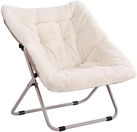

Saucer Chair, Soft Faux Fur Folding Accent Chair, Soft Furry Lounge Lazy Chair, Metal Frame Moon Chair for Bedroom, Living Room