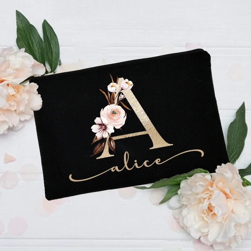 

Custom Name Initials Makeup Bag Cosmetic Perfume Lipstick Pouch Wedding Bridal Gift To Bridesmaid Canvas Toiletry Bags Organizer