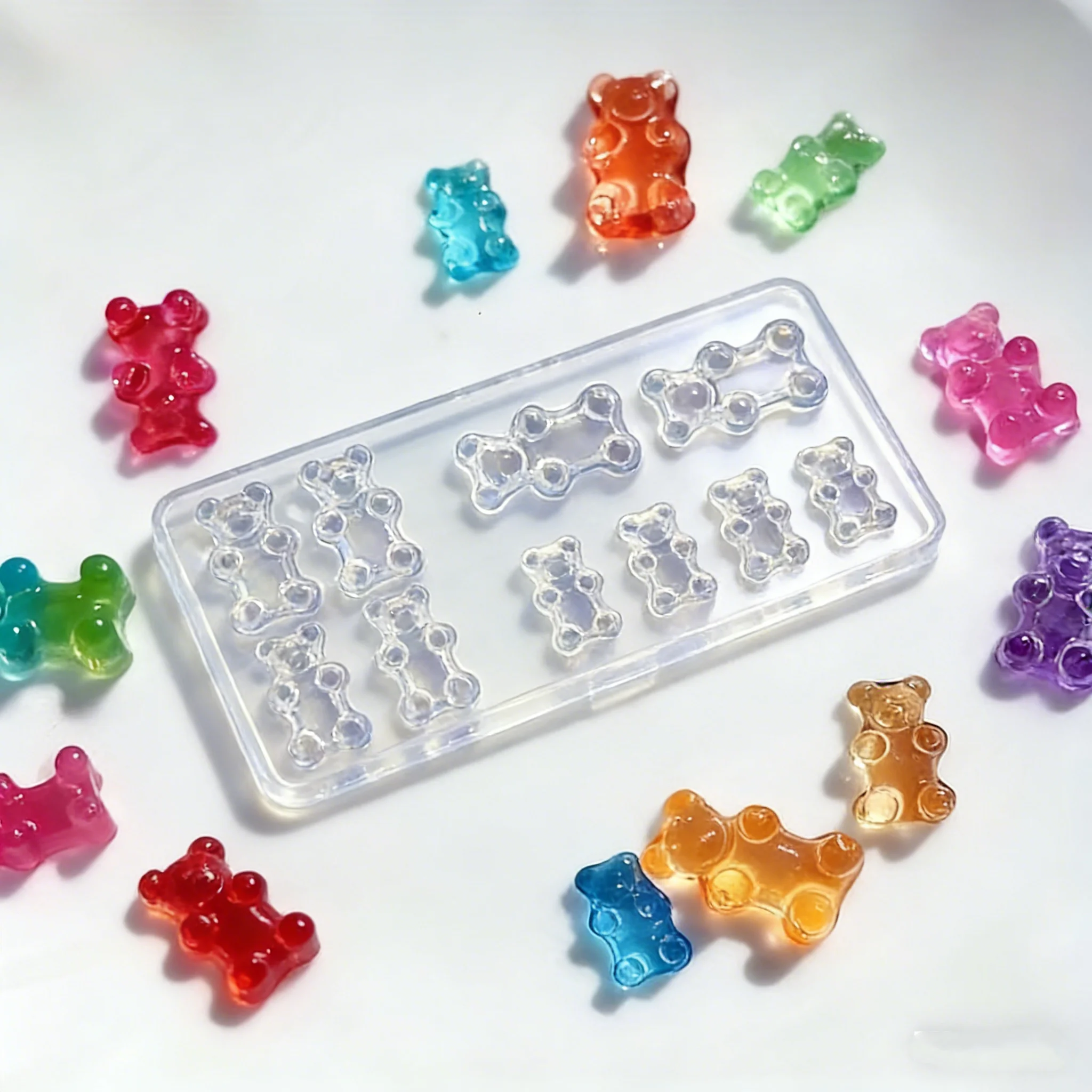 3개 미니 3D 곰돌이 실리콘 네일 몰드 세트, 재사용 가능한 레진 몰드 DIY 네일아트 참 장, 귀여운 곰돌이 매니큐어 도구