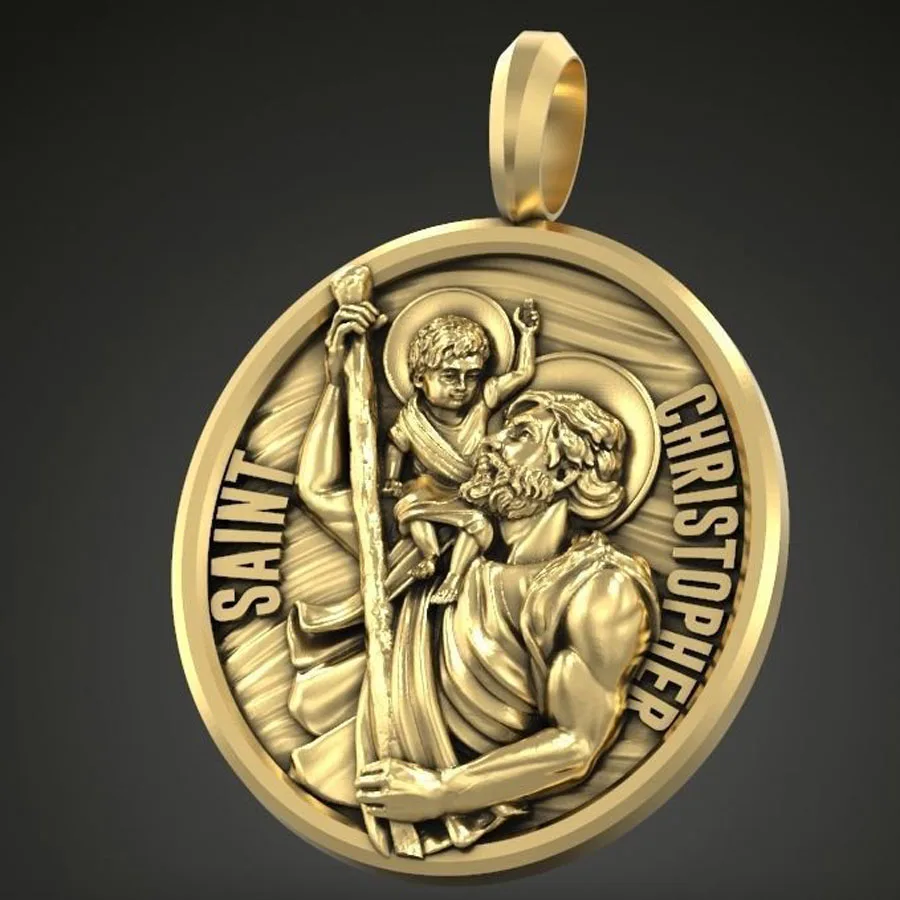 

17-18g Saint Christopher Baby Jesus Prayer Gold Pendant 925 Solid Sterling Silver Pendant