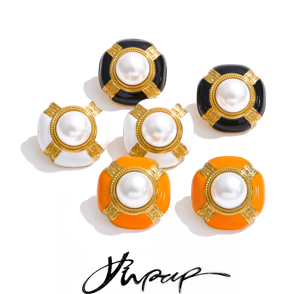 Yhpup Earrings Simulated Pearl Stainless Steel for Women