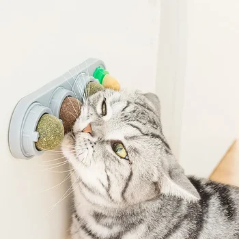4 in 1 Catnip rotante Sfera di vite d'argento Pulizia dei denti Prevenzione dell'acne Bastone da parete per la salute digestiva su materiale commestibile sicuro del giocattolo