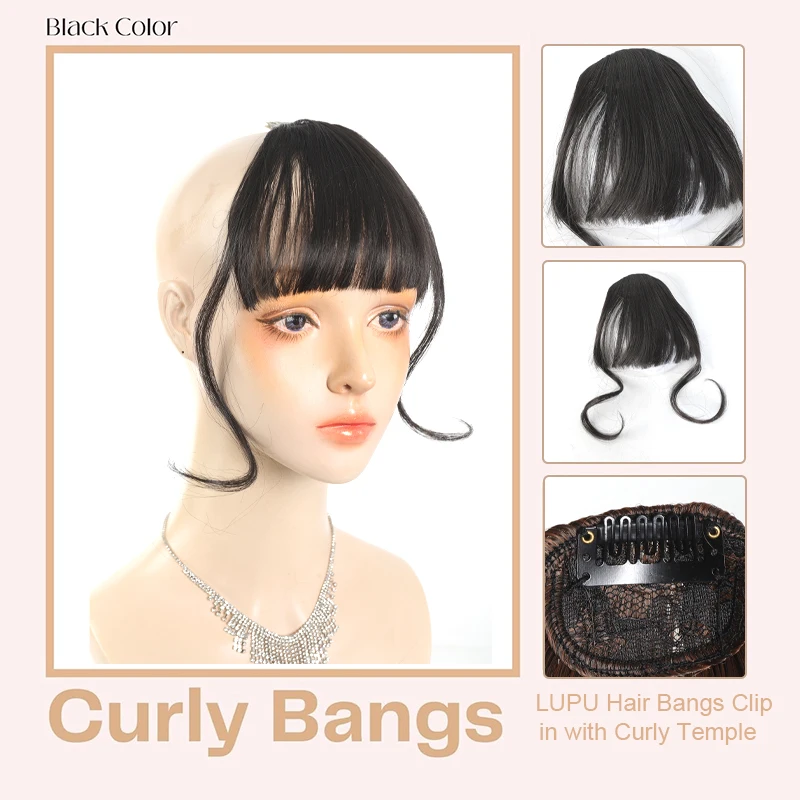 LUPU Black Cosplay Wig with Neat Bangs and Curly Side Locks – Unique Hair Style
