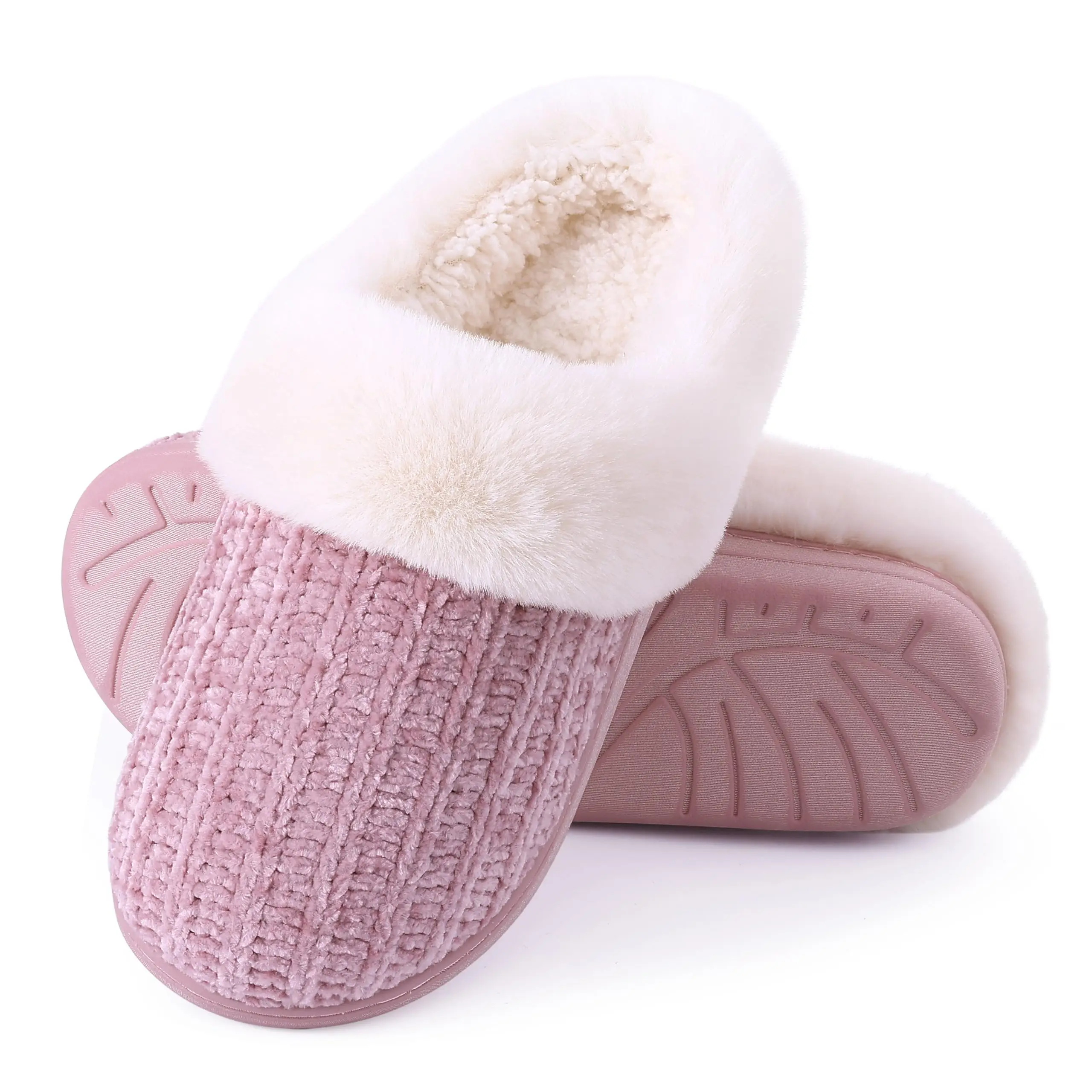 Litfun Warm Knit House Slippers for Women Comfy Wool-Like Lined Chenille Slippers with Memory Foam and Indoor Outdoor Soles