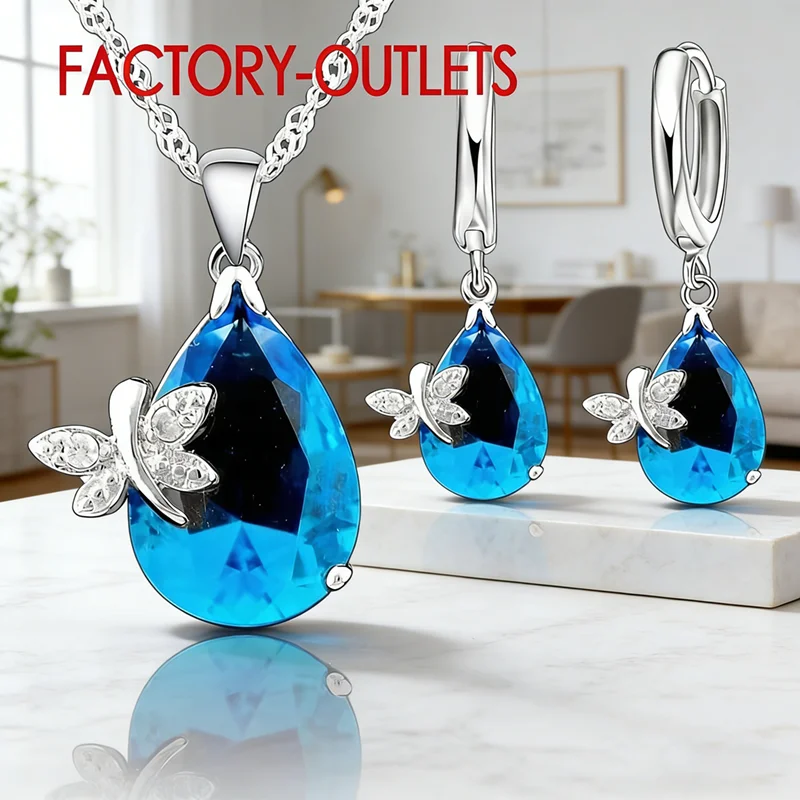 Genuin 925 Silver Bridal Jewelry Sets Fashion Cute Women Girls Engagement Anniversary Accessory Fine Trendy - 3
