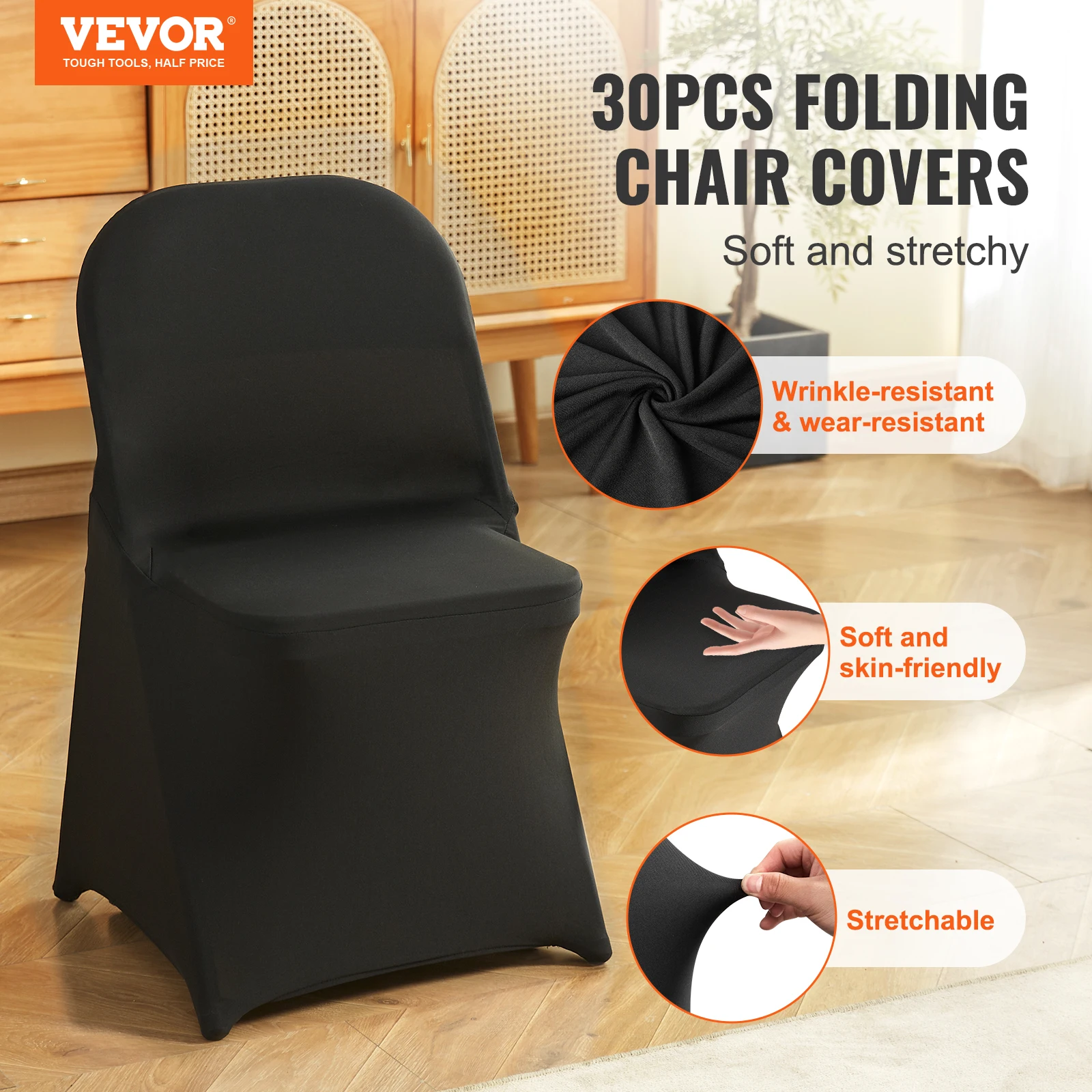 Stretch Spandex Folding Chair Covers Universal Fitted Chair Cover Removable Washable Protective Slipcovers VEVOR 30/50/100pcs wedding chair cover