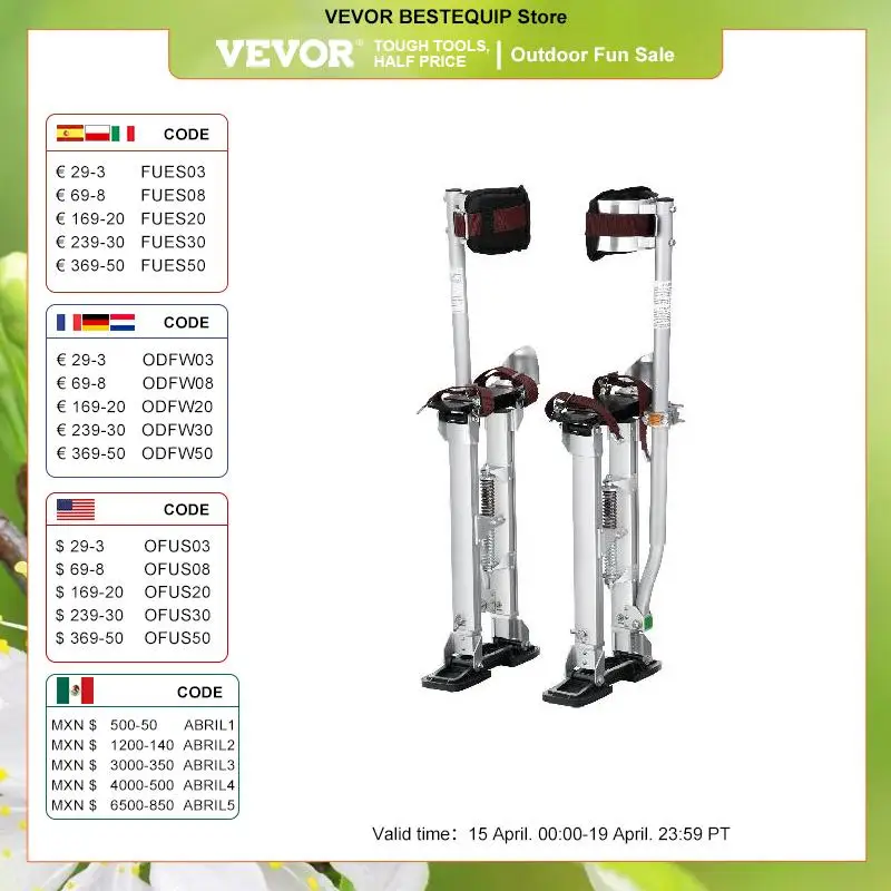 VEVOR Drywall Stilts 18''-30''/36''-50'' Adjustable Aluminum Tool Stilts with Protective Knee Pads Non-Slip Work Stilts for Home