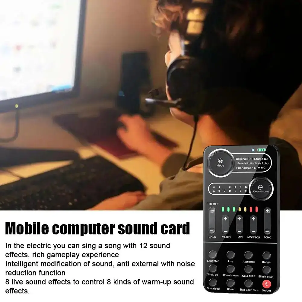 

K9 Mini External Audio Mixer Live Sound Card Mobile Home Broadcast Phone Recording Singing Voice Changer Karaoke KTV Music P5F8