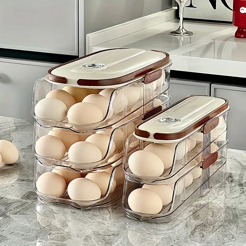 Automatic Rolling Large Capacity Egg Storage Refrigerator Storage Box Egg Fresh-keeping Rack Household Kitchen Tools