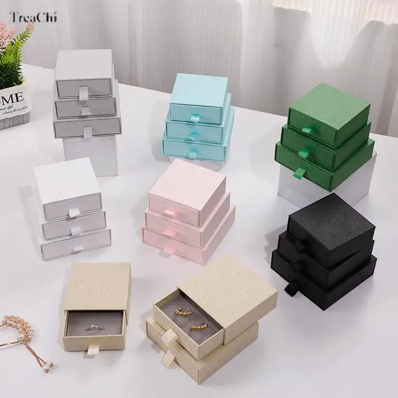 Colorful Jewelry Packaging Box Small Cardboard Drawer Gift Box for Jewelry Ring Necklace Holder Earring Bracelet Storage Case