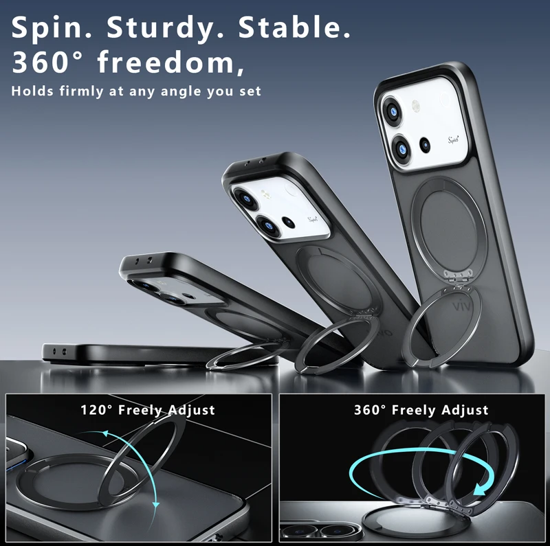 Magnetic Shockproof Matte Case with Rotating Ring Bracket - ELVEV Collection