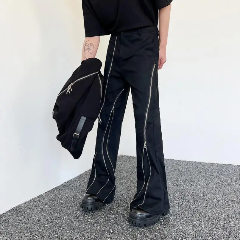 

Harajuku Sashes Zipper Decorate Vibe Black Cargo Pants Men High Street Straight Casual Baggy Oversized Unisex Trousers w615