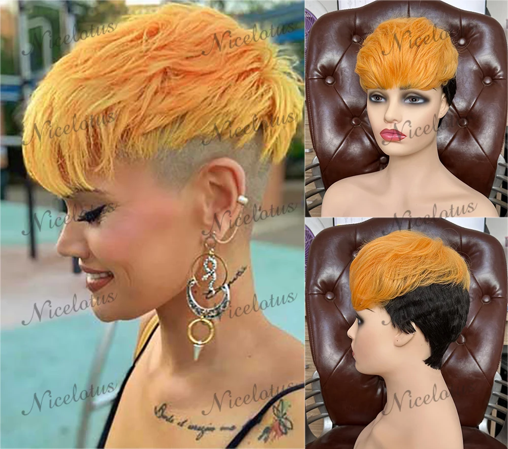 

Nicelatus Natural Synthetic Yellow Wigs for Black Women Short Black Wigs with Yellow Bangs Short Pixie Cut Wigs for Black Women