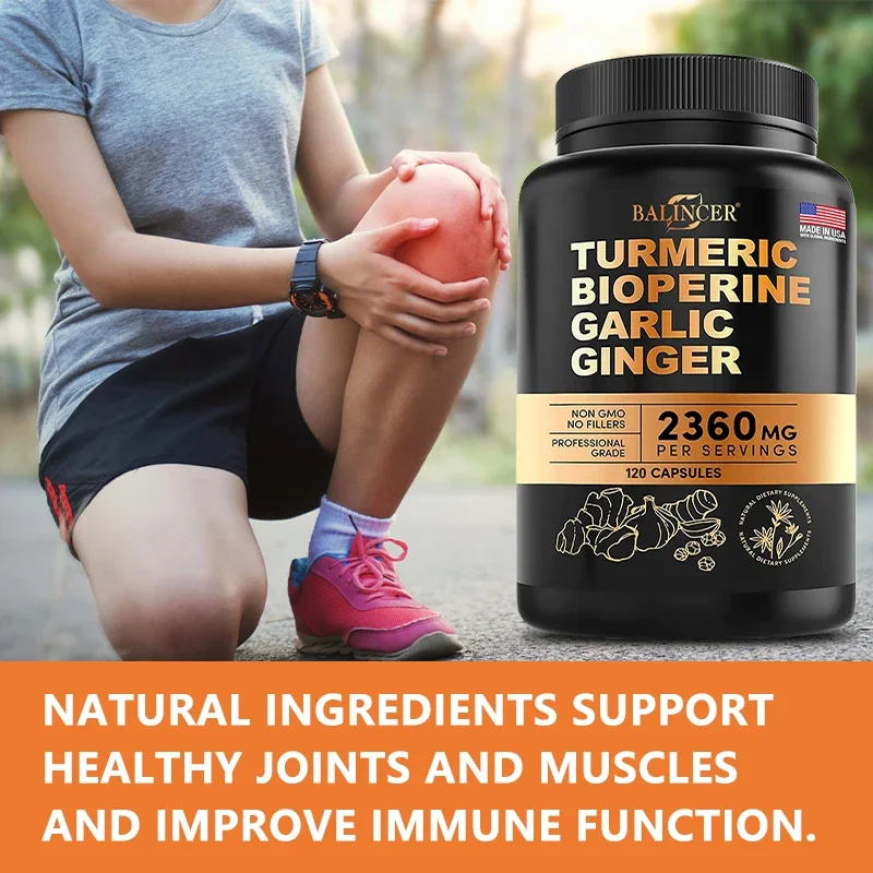 Turmeric Alkaloids Garlic Ginger Capsules for Muscles Joints Antioxidant Immunity Heart Brain Skin Digestion Supplement turmeric ginger supplement