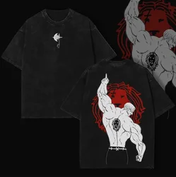 Vintage Washed Cotton Graphic Tee - The Seven Deadly Sins Anime Design - XXL (Black)