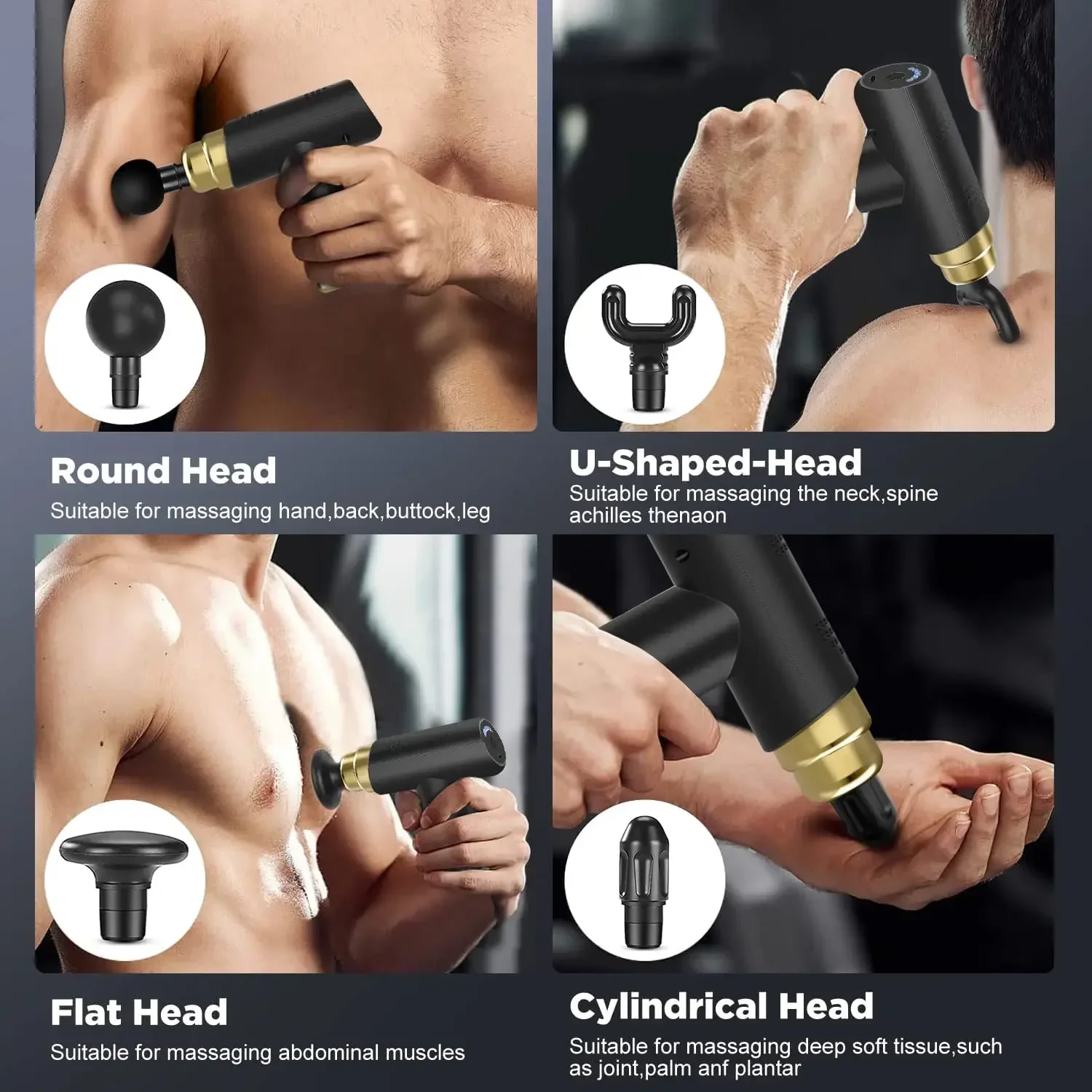 Fascia Gun,Portable 6 Speeds Massage Gun,4 Heads Deep Tissue,Mini Fascia Vibration Muscle Massager,Shoulder Back Pain Relief