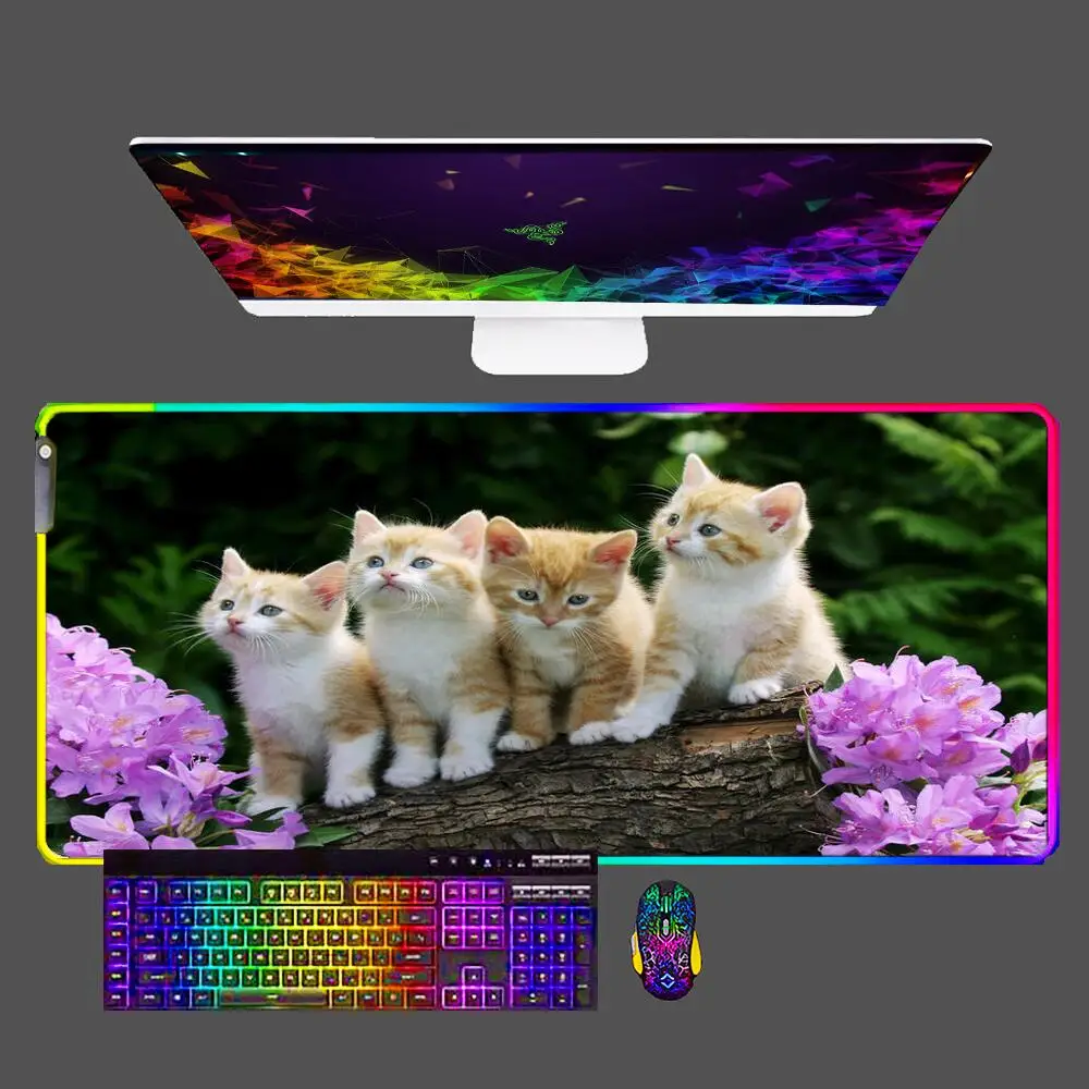 

Mouse Pad for Kawaii Cute Kitten RGB Large Mini PC Gamer Mousepad Gaming Accessories LED Computer Mousepad Keyboard Desk Mat
