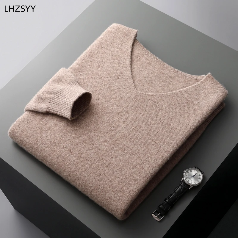 

LHZSYY Men V-Neck Pullovers Autumn Winter Young Cashmere Sweater Long Sleeve Business Casual Tops Loose Knit New Bottoming Shirt