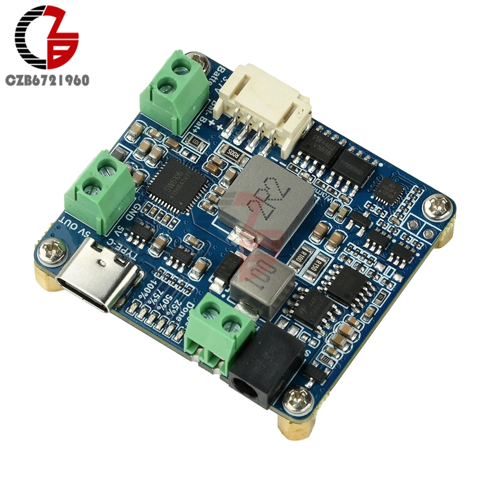 Solar Power Manager Module with USB-C, 6-24V Input & 5V 3A Output, Integrated 3-Slot Battery Box