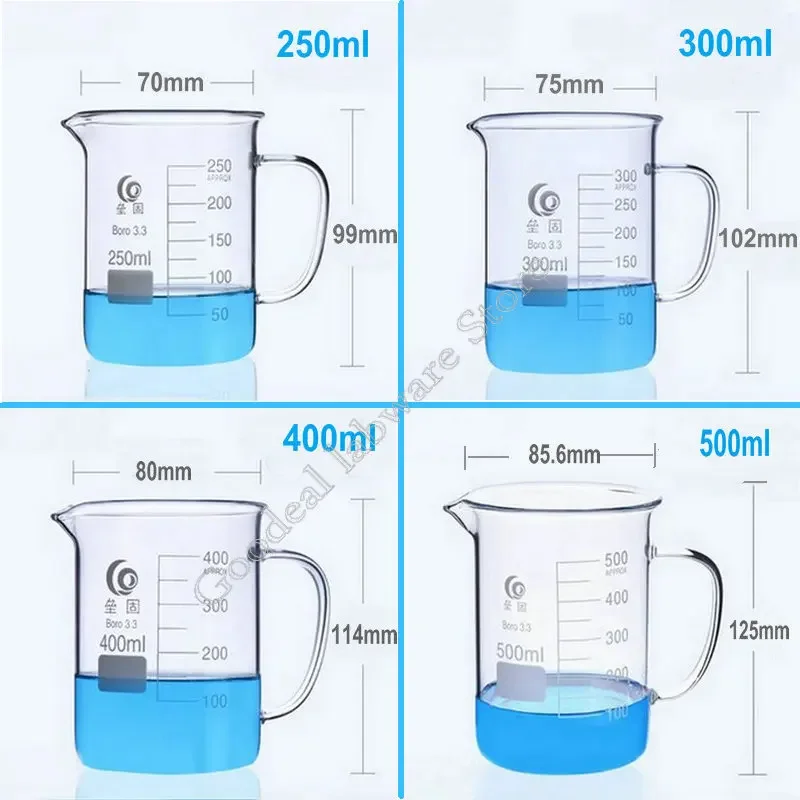 Borosilicate Glass Beaker 1PC 50ml to 2000ml 3.3 borosilicate Glass Beaker with handle laboratory Graduated Glassware