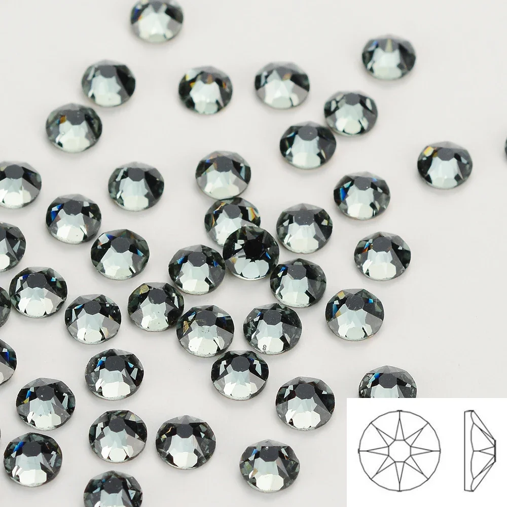 

High Brilliance Black Diamond FlatBack Golden Back Non-HotFix Rhinestones Nail Art Crystal 16 Facets Cut Nail Art Decorations